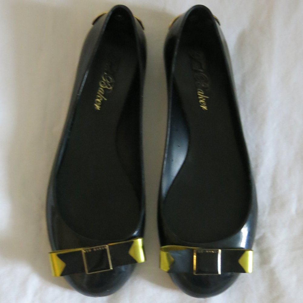 Ted Baker London Bow Jelly Pump Flat Black Gold - Size 4